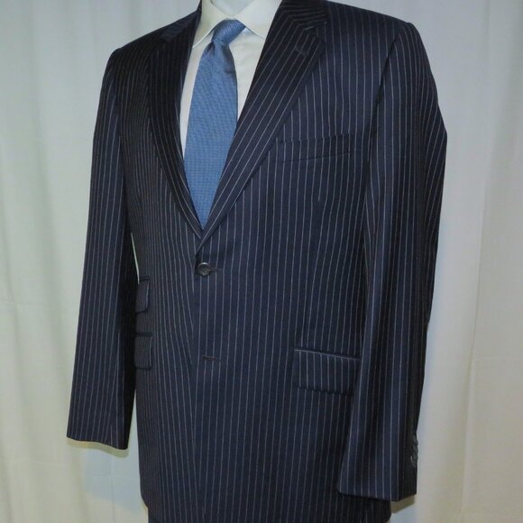 My.Suit Navy Striped Custom Ticket Pocket Extra Pants Two Button Suit 42L - Picture 8 of 16